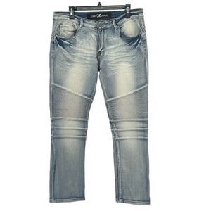 XRAY Jeans Men’s Light Wash Moto Biker Slim Stretch Skinny Denim Jeans 34/30